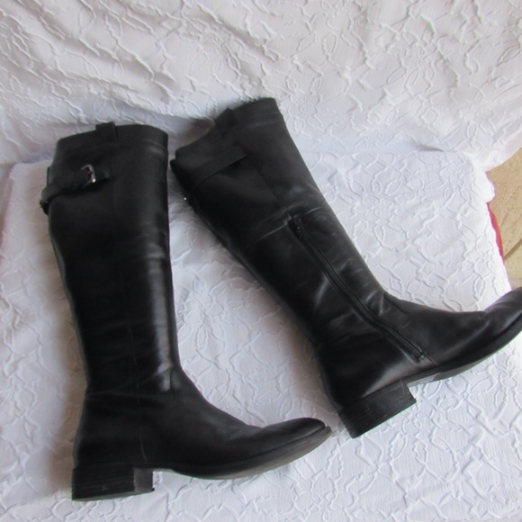 Soft Black Leather Boots 9 Womens Knee High Buckles Zips - Picture 4 of 15